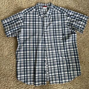 Columbia Men's Blue White Plaid 100% Cotton Button Down Short Sleeve Shirt XXL